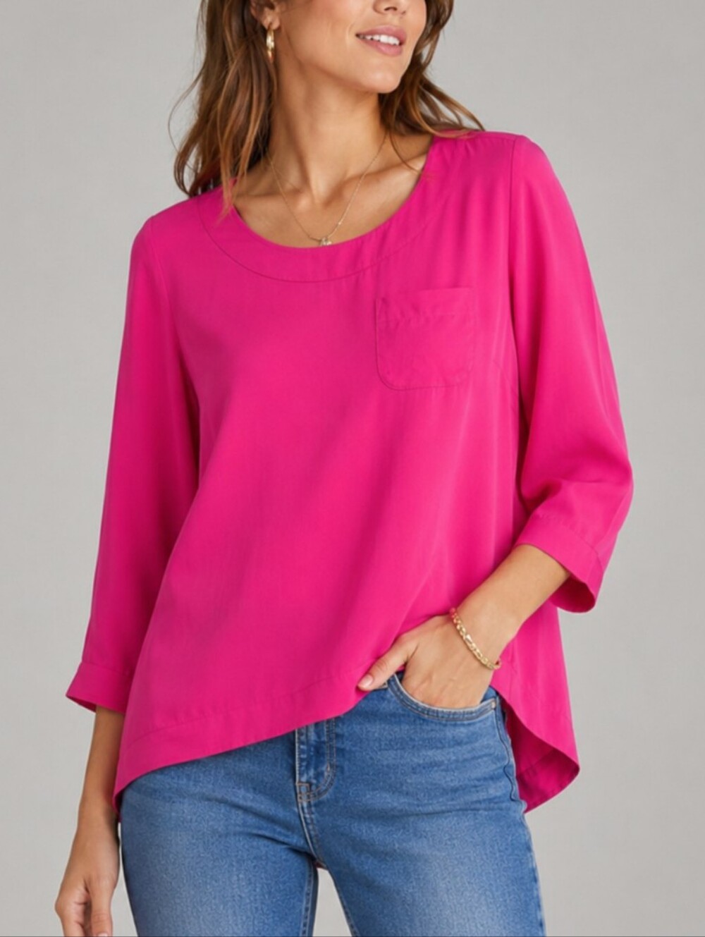 J.Crew 100% Silk Hot Pink High Low Blouse 00 Dopamine Preppy Barbiecore